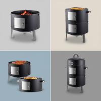 Barbecue au charbon de bois 3-en-1 en acier avec télécommande, portable, pour camping, pique-nique, jardin et fêtes