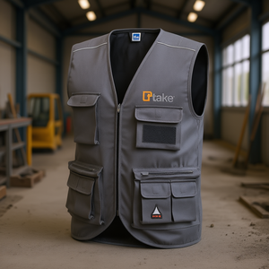 TTAKE Take Multi Pocket <b>Vest</b> Workwear 3XL Grey <b>Utility</b> <b>Vest</b> - Product Image 3