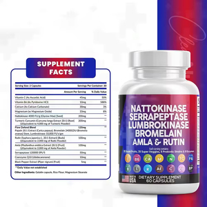 Cápsulas de Enzimas VitaHall Nattokinase Serrapeptase Lumbrokinase com Bromelaína, Papaína, Enzimas de Mamão, Rutina e Vitamina - Product Image 5