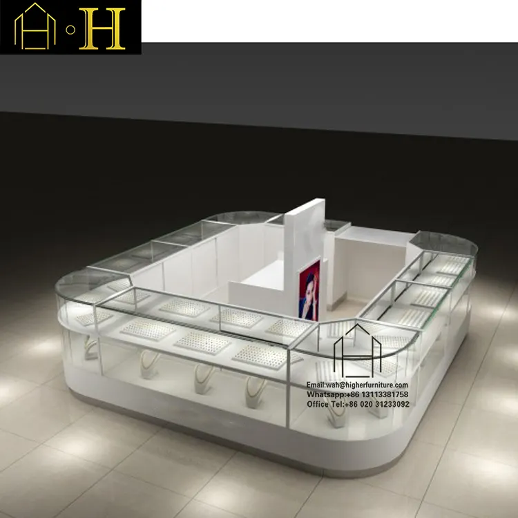 Custom Shopping Mall Jóias Quiosque Layout Design Retail Showcase Counter Display Stand Shop Móveis para Jóias Quiosque