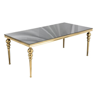 Mesa de Comedor Rectangular de Vidrio con Patas Doradas de Doble Bola, de Lujo, para Bodas, Banquetes, Hoteles y Eventos