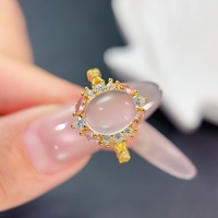 Hypoallergenic 18K Gold Plated 925 Sterling Silver Natural Rose Quartz Ring Women Elegant Engagement Party Anniversary Gift
