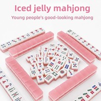 Mahjong Traditionnel Chinois - Mahjong en Acrylique Effet Gelée Haut de Gamme, Grande Taille, Portable, Série Cristal Pâte de Haricot Rouge