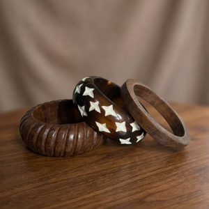 Juego de Brazaletes de Madera Natural Hechos a Mano con Resina Ecológica, Joyería de Moda de Estilo Religioso, Pulseras Duraderas para Mujer - Product Image 1