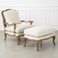 Fauteuil en Bois Ancien de Ferme Française Tendance pour Salon, Meuble d'Appoint avec Repose-pieds