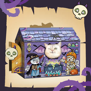 Nido de Casa de gato plegable con temática de <span class=keywords><strong>Halloween</strong></span> y Navidad, rascador de papel creativo cultural ecológico, árboles para gatos y cama para mascotas - Product Image 4