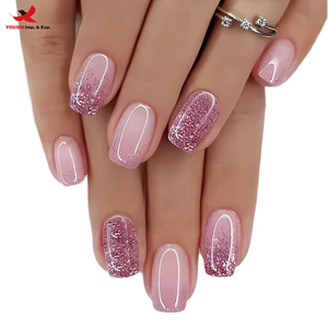 Faux ongles carrés à couverture complète, style luxe, dégradé rose, à paillettes scintillantes, réutilisables, 24 pièces, à presser, GZ RTS, commande en gros mixte - Product Image 1