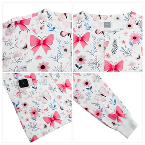 Women Hospital Uniform Scrub <b>Top</b> Round Neck Cartoon Print Moisture Wicking Work Jacket Professional Nurse Clothing - Product Image 2