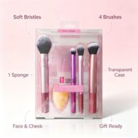 Großhandel Rosa 5-teiliges Make-up-Pinsel-Set mit Beauty-Schwamm Transparentes Etui Foundation Puder Rouge Lidschatten Pinsel-Kit für Frauen