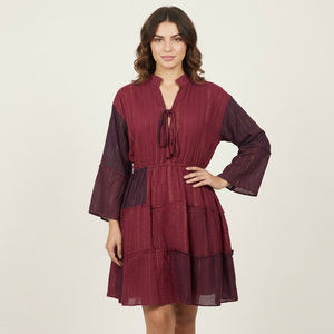 2026 trending boho <b>dress</b> V-Neck A-Line viscose <b>Dress</b> With Lantern Sleeves Tiered Hem Striped Pattern Summer Wear - Product Image 1
