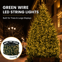 Guirlandes lumineuses LED à fil vert, 5-100 m, lumières pour arbre de Noël avec prise secteur, 3 piles AA, télécommande et options solaires + USB