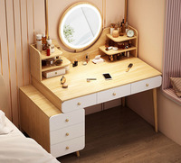 Table de maquillage moderne intelligente à LED en bois massif durable avec miroir éclairé, meuble de chambre en MDF amovible, coiffeuse de style panneau, petite taille