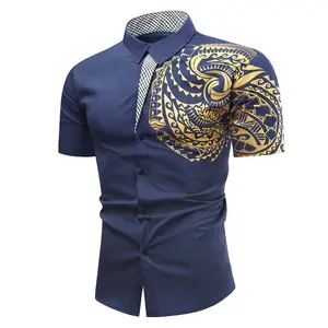 Luxury Gold Black Standing collar embroidered men's shirt Customizable Blank Casual Men's T-shirt