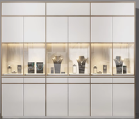 Vitrine d'exposition de bijoux LED incurvée de luxe sur mesure avec cadre en bois et métal pour centre commercial haut de gamme et magasin de bijoux
