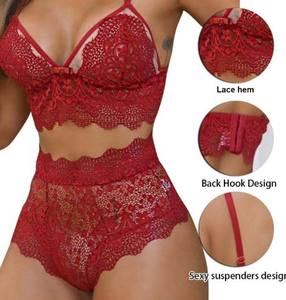 Conjuntos de lencería Sexy <span class=keywords><strong>sin</strong></span> costuras de verano para <span class=keywords><strong>mujer</strong></span>, conjunto de sujetador y bragas de realce de encaje, ropa interior Sexy con cuello en V, Top corto erótico caliente - Product Image 6