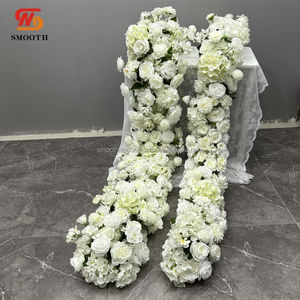 SMOOTH Camino de Mesa de Flores Artificiales de Seda Realistas, Color Blanco Rosa, Diseño Asimétrico, 80cm/120cm, Centros de Mesa para Bodas - Product Image 3