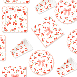 DAMAI Nuevo Diseño con Temática de Frutas, Juego de Vajilla Desechable de Papel para Fiesta de Cumpleaños Rosa, con Platos, Servilletas y Vasos, con Nudo y Cereza - Product Image 4