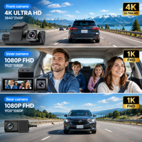 Caméra DVR de voiture 3 canaux HD 4K avec Wi-Fi et GPS, boîte noire de voiture à 3 objectifs, dashcam 4K Wi-Fi GPS 3 caméras pour voiture