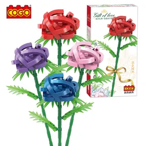 COGO 꽃다발 해바라기 장미 꽃 모듈 형 빌딩 블록 벽돌 어린이 교육 장난감 선물