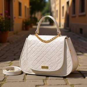 Bolso Bandolera para Mujer Gilda, Blanco, PU, Diseño Geométrico, Impermeable, Estilo Bohemio - Product Image 2