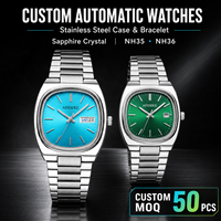 Reloj Automático OEM con Correa Integrada de Acero Inoxidable, Cristal de Zafiro, Esfera con Efecto Rayos de Sol, Fecha, Logotipo Personalizado, MOQ 50
