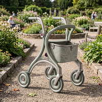 Novo Design de Andador em Fibra de Carbono para Idosos, Design Floral Verde Sálvia, Leve, 6kg, Dobrável, Uso Interno e Externo, Certificado CE