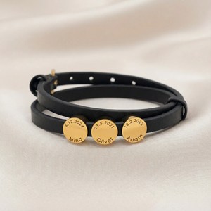 <span class=keywords><strong>Bracelet</strong></span> ajustable en cuir noir avec disque vierge gravable en acier inoxydable plaqué or 18K PVD, personnalisable avec nom et date <span class=keywords><strong>de</strong></span> <span class=keywords><strong>naissance</strong></span>, cadeau pour <span class=keywords><strong>maman</strong></span> - Product Image 2