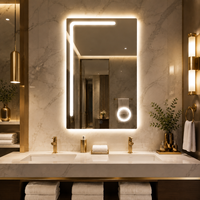 Miroir LED intelligent rectangulaire encadré, mural, avec fonction anti-buée, interrupteur tactile, haut-parleur Bluetooth LED à intensité variable, anti-buée IP44, pour hôtel