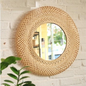Handmade <b>Bamboo</b> Boho Round WallHaning <b>Mirror</b> for Home Decoration - Product Image 1