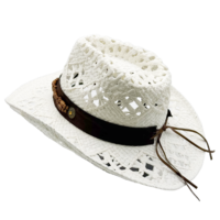 Chapeau de cowboy blanc imitation paille en gros |   Chapeaux de festival Panama personnalisés en cuir ajouré et perles de bois pour adultes, idéaux pour la plage et le soleil