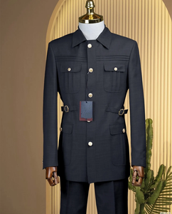 Formelle Herrenanzüge Maßgeschneidert Safari Slim Fit Hochzeitskleidung Party <span class=keywords><strong>Prom</strong></span> Männerkleidung Blazer 2-teiliges Outfit Jacke+Hose - Product Image 4