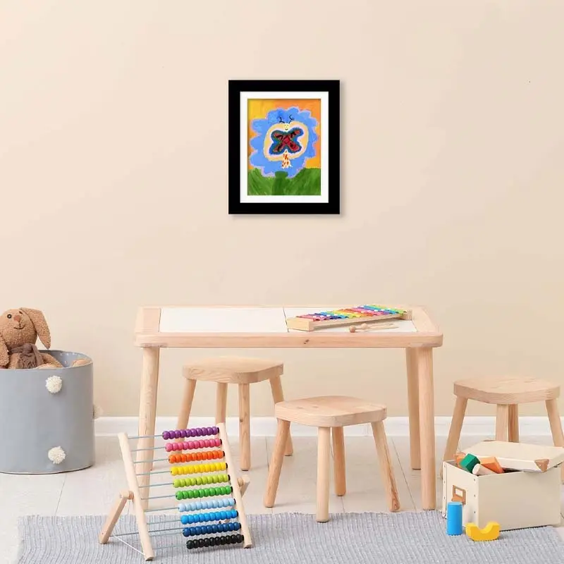 إطار صور فني للأطفال قابل للتغيير من الخشب الأسود مع إطار فني زجاجي مقاوم للكسر للأطفال أفقي ورأسي