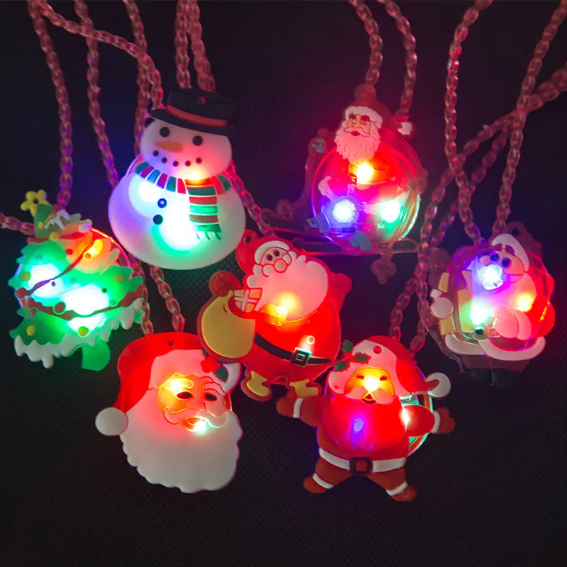 Children Kids Dress Decorations LED Christmas Light Up Flashing Glow Up Cartoon Santa Claus Pendant Party Xmas