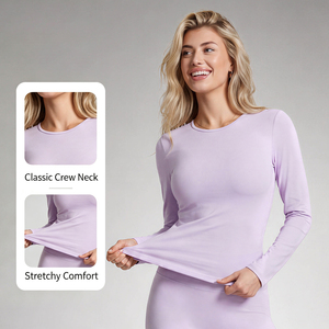 T-shirt de sport intérieur pour femme, coupe ajustée, col rond, manches longues, doux et respirant, sous-vêtement de travail pour hôpital - Product Image 3