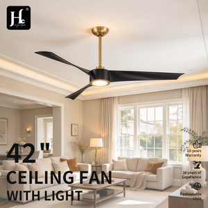 Ventilateur de plafond moderne à 3 pales avec moteur DC et LED, télécommande, structure en fer, pales de 42/52 pouces, montage sur tige, finition noir et or, avec éclairage - Product Image 6