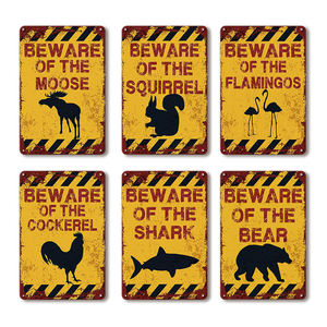 Letrero Metálico Divertido con la Frase 'Cuidado con los Animales', Alce, Ardilla, Flamenco, Arte de Pared Humorístico para Jardín, Patio, Sala de Juegos, Bar, Decoración, Regalo - Product Image 1