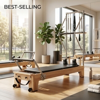 Máquina de Pilates Reformer Profesional de Grado Estudio, Cama de Madera Sólida, Equipo Premium, Reformer de Yoga y Pilates con Soporte Vertical