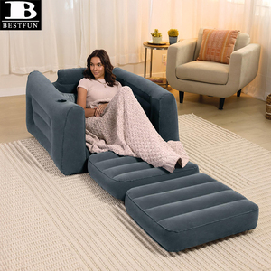 Sillón Inflable Portátil, Sofá Cama Individual con Portavasos, Superficie Aterciopelada, para el Hogar, Aire Libre, Campamento, Películas - Product Image 1