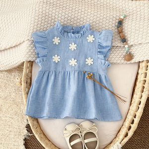 新しい夏の赤ちゃん女の子新生児子供服ドレス甘いノースリーブ小さな花柄刺繍カジュアルな赤ちゃん女の子 - Product Image 5