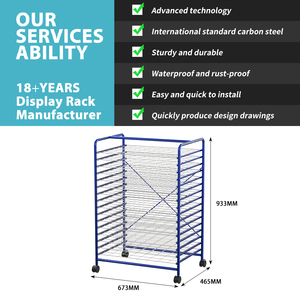 カスタムメタルブルーアート染色ラック、家庭用、トレーニングスクール用のキャスター付き塗装保管ホルダー - Product Image 4