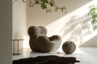 Fauteuil pouf inclinable de style moderne avec housse amovible, revêtement en tissu imperméable, confort élevé, canapé paresseux avec repose-pieds