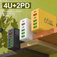 Haute qualité US EU UK 6 ports USB Type C 65W PD adaptateur de chargeur mural de téléphone à charge rapide pour Iphone pour Samsung