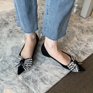 Escarpins en daim noir à bout pointu avec nœud et strass, polyvalents, pour femme, collection automne 2025 - Product Image 3