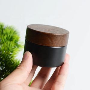 Fournisseur direct d'usine 5g 15g 30g 50g 100g Pot en verre rond givré noir avec couvercle en bambou véritable pour emballage cosmétique - Product Image 2