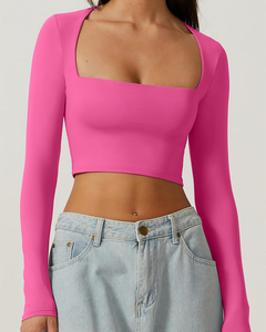 Gran oferta, Sujetador deportivo de compresión para Fitness, Top para <span class=keywords><strong>mujer</strong></span>, logotipo personalizado, cuello cuadrado, entrenamiento de secado rápido, Yoga, Top corto ajustado, ropa deportiva - Product Image 6