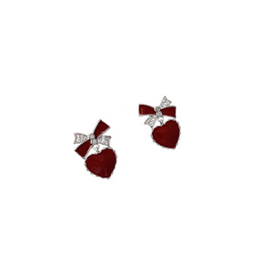 Yinruitai S925 Sterling <b>Silver</b> Heart <b>Stud</b> Earrings With Bow Design For Women Everyday Wear - Product Image 5