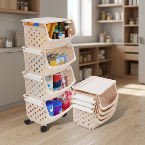 Modern Eco-Friendly Plastic Trolley Snack Toy Storage Rack <b>Double</b> Baby Supply Sustainable Cream Multifunction Storage - Product Image 3