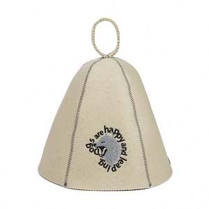 Sauna en laine sur mesure beige avec logo brodé sur mesure Chapeau de sauna en laine - Product Image 2