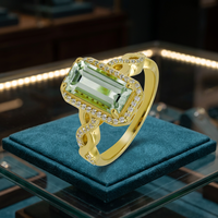 Bague de mariage Gourik en argent sterling 925 plaqué or avec améthyste verte, style géométrique tendance bohème, bande torsadée avec pierre en zircon pour femme