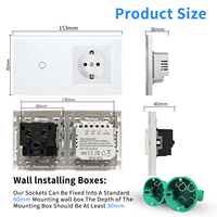 LangYeao Dokunmatik Işık Anahtarı 1/2/3'lü Anahtar Nötr Olmadan EU Prizli Temperli Cam Panel 300W USB Tip C Çıkışlı 2'si 1 Arada Ev İçin